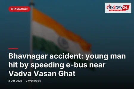 Bhavnagar accident: young man hit by speeding e-bus near Vadva Vasan Ghat