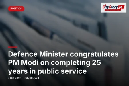 Defence Minister congratulates PM Modi on completing 25 years in public service