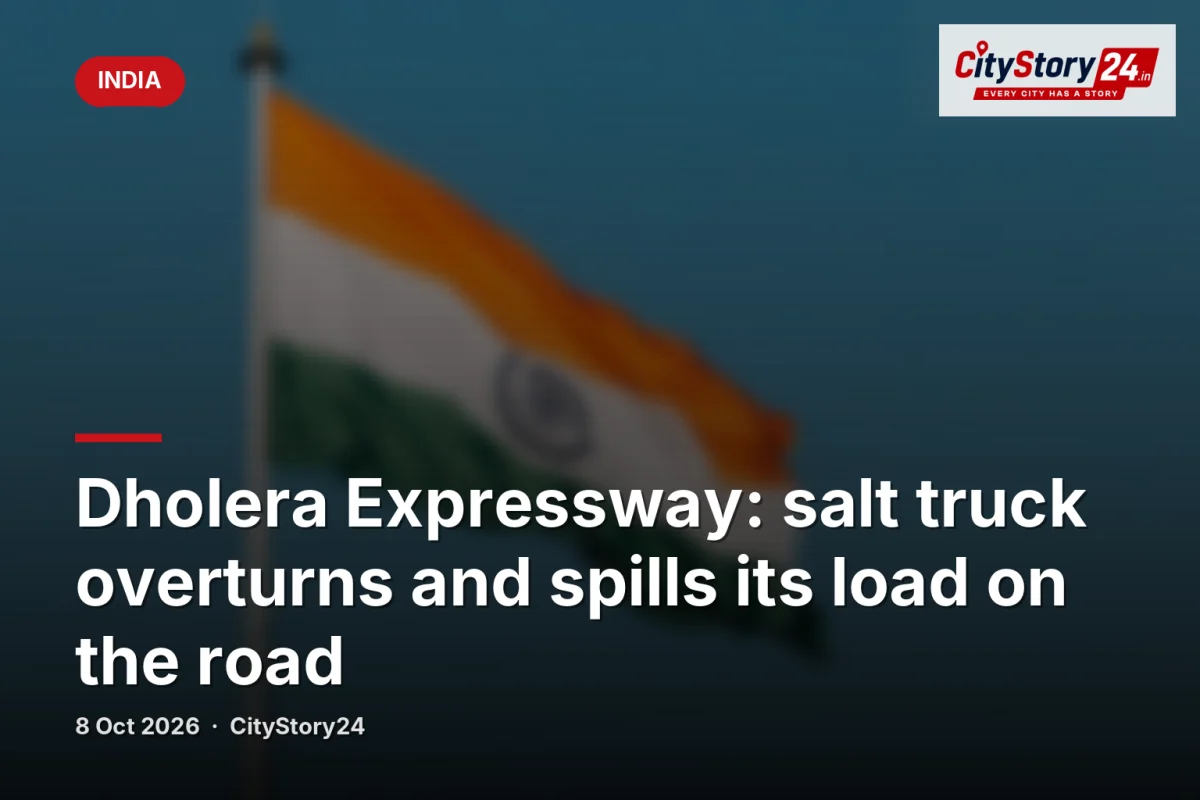 Dholera Expressway: salt truck overturns and spills its load on the road