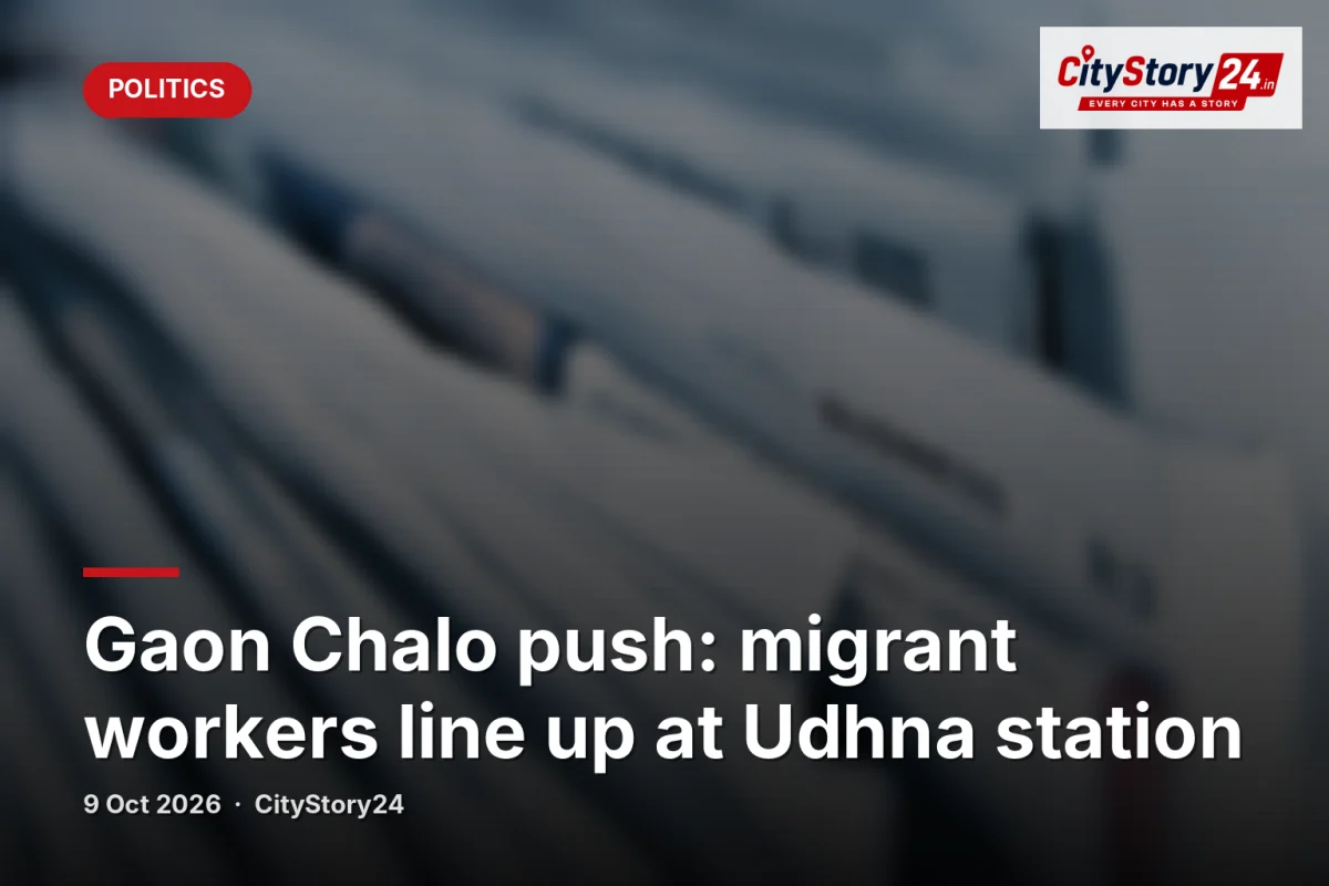 Gaon Chalo push: migrant workers line up at Udhna station