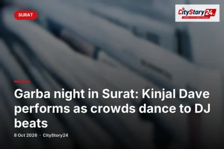 Garba night in Surat: Kinjal Dave performs as crowds dance to DJ beats