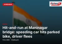 Hit-and-run at Maninagar bridge: speeding car hits parked bike, driver flees