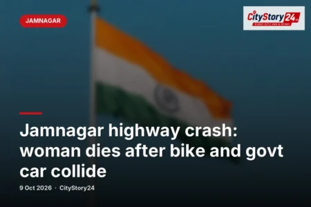 Jamnagar highway crash: woman dies after bike and govt car collide