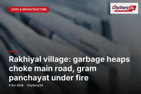 Rakhiyal village: garbage heaps choke main road, gram panchayat under fire