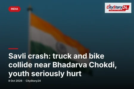 Savli crash: truck and bike collide near Bhadarva Chokdi, youth seriously hurt