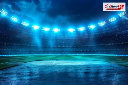 Representative image: cricket stadium floodlights night