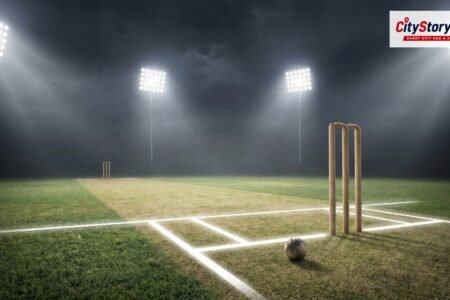 Representative image: cricket stadium floodlights night
