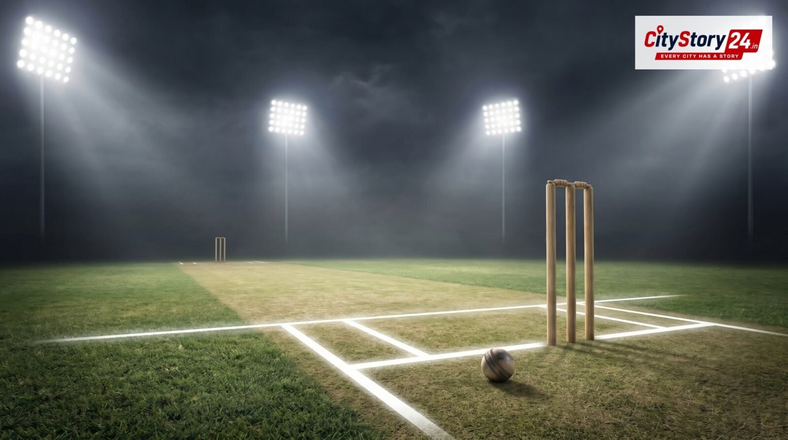 Representative image: cricket stadium floodlights night