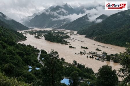 Representative image: flooded river valley mountains