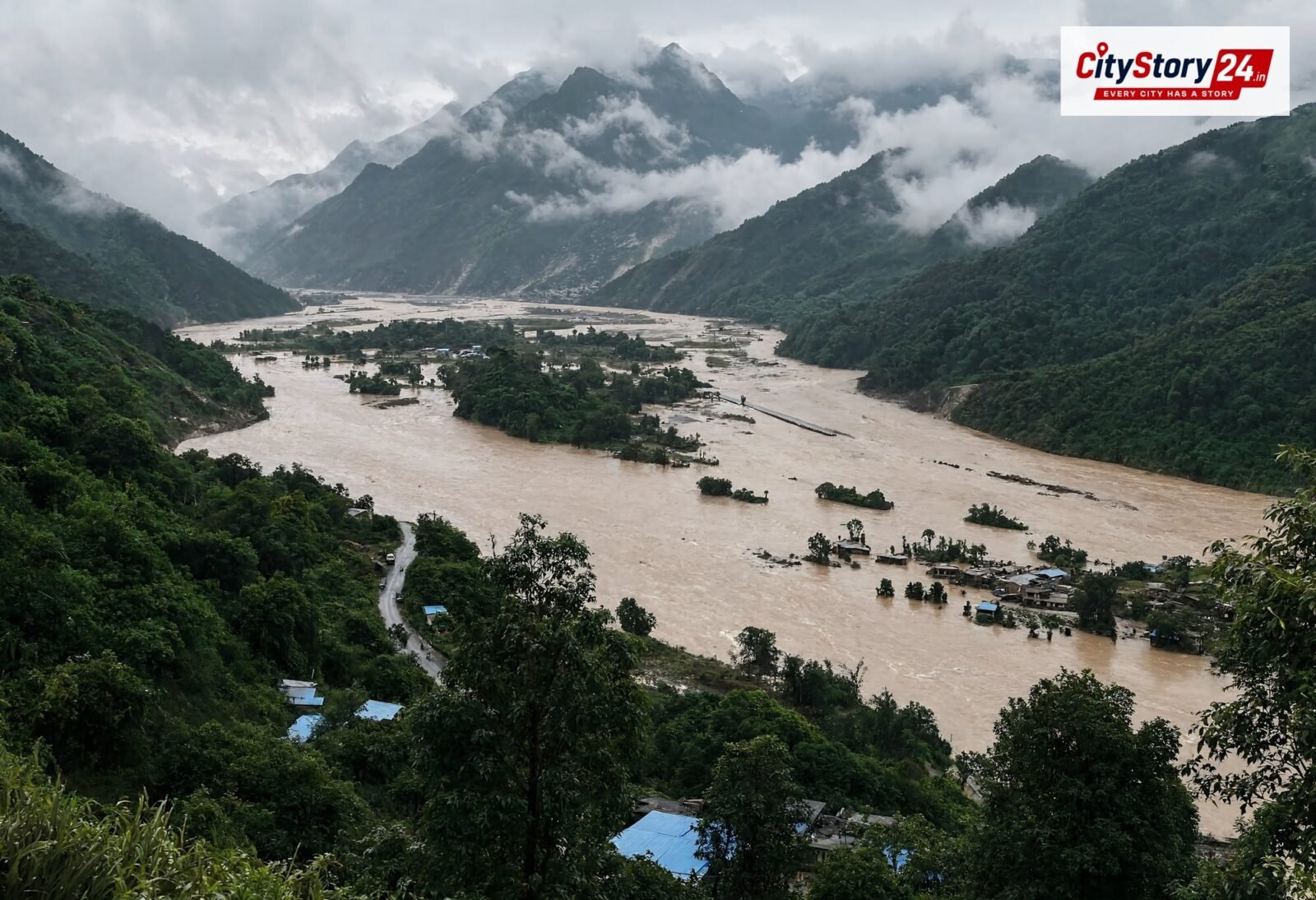 Representative image: flooded river valley mountains