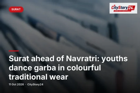 Surat ahead of Navratri: youths dance garba in colourful traditional wear