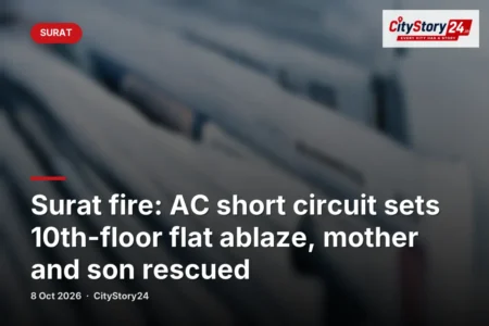 Surat fire: AC short circuit sets 10th-floor flat ablaze, mother and son rescued