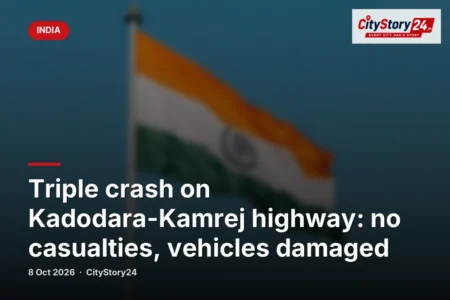 Triple crash on Kadodara-Kamrej highway: no casualties, vehicles damaged